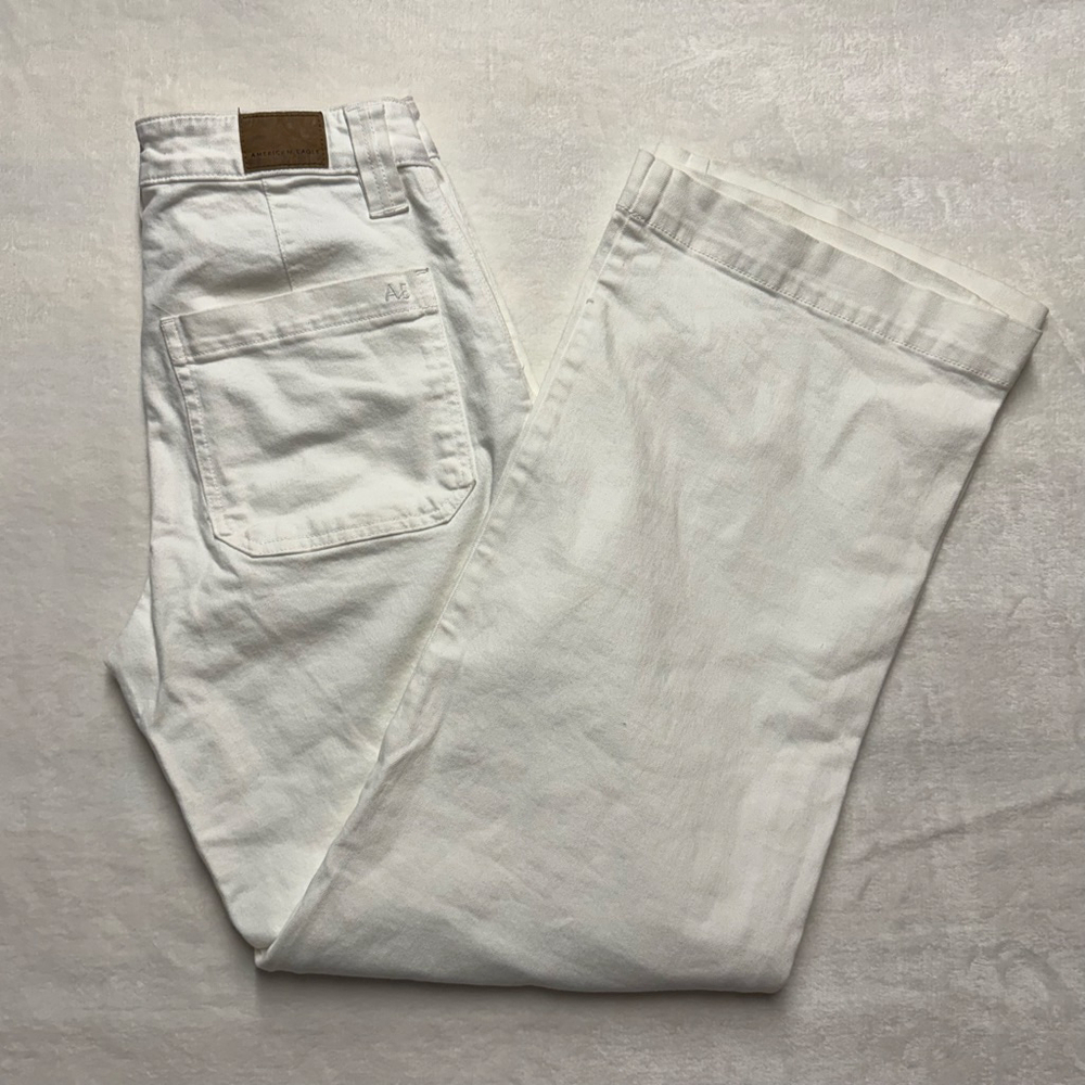 Women's‎ American Eagle White Wide Leg Cargo Pants Stretch Size 2